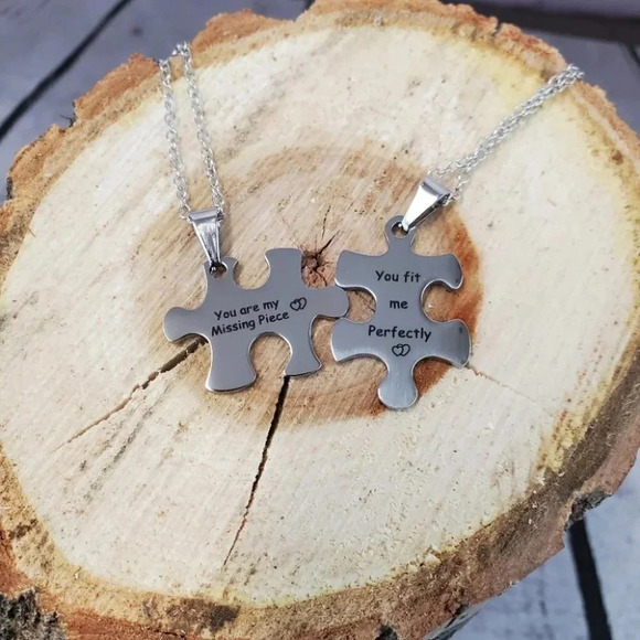 Couples Puzzle Piece Necklaces, Missing Pieces and Fit Perfectly - Picture 3 of 9